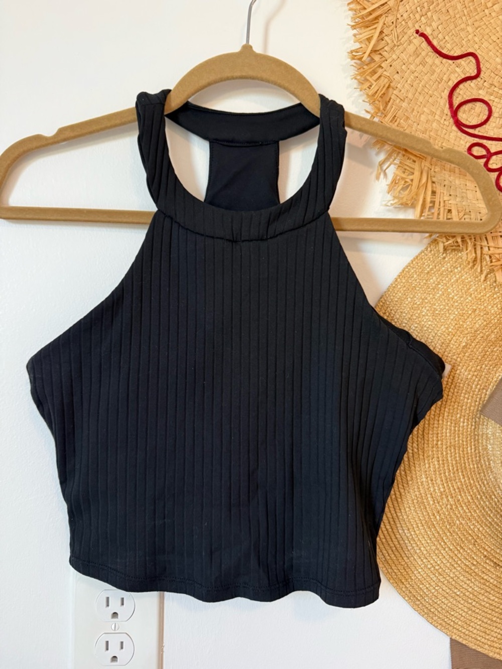 ALO Yoga Black Ribbed Halter Crop Tank